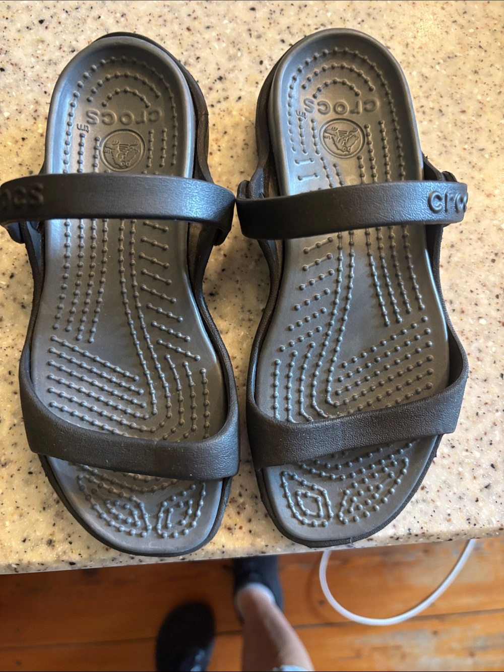 NWOT Crocs Big Kids or Small Womans Black Two-Strap Sandals